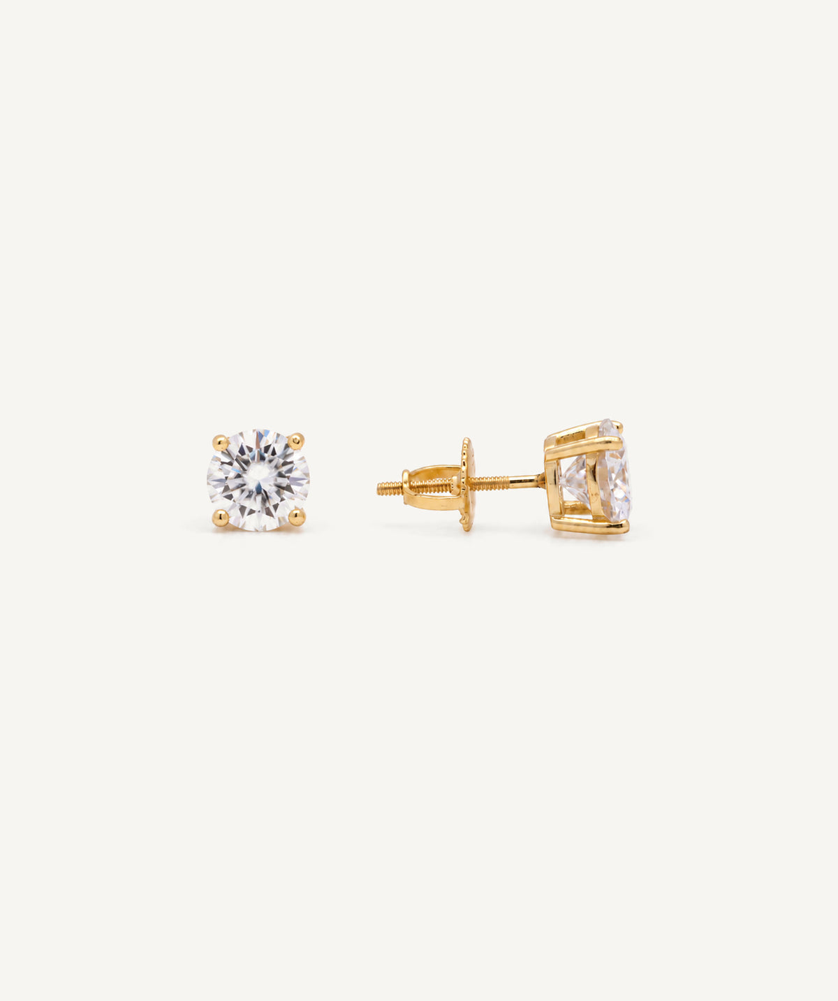 Gold Round Moissanite Stud Earrings, 3 mm size