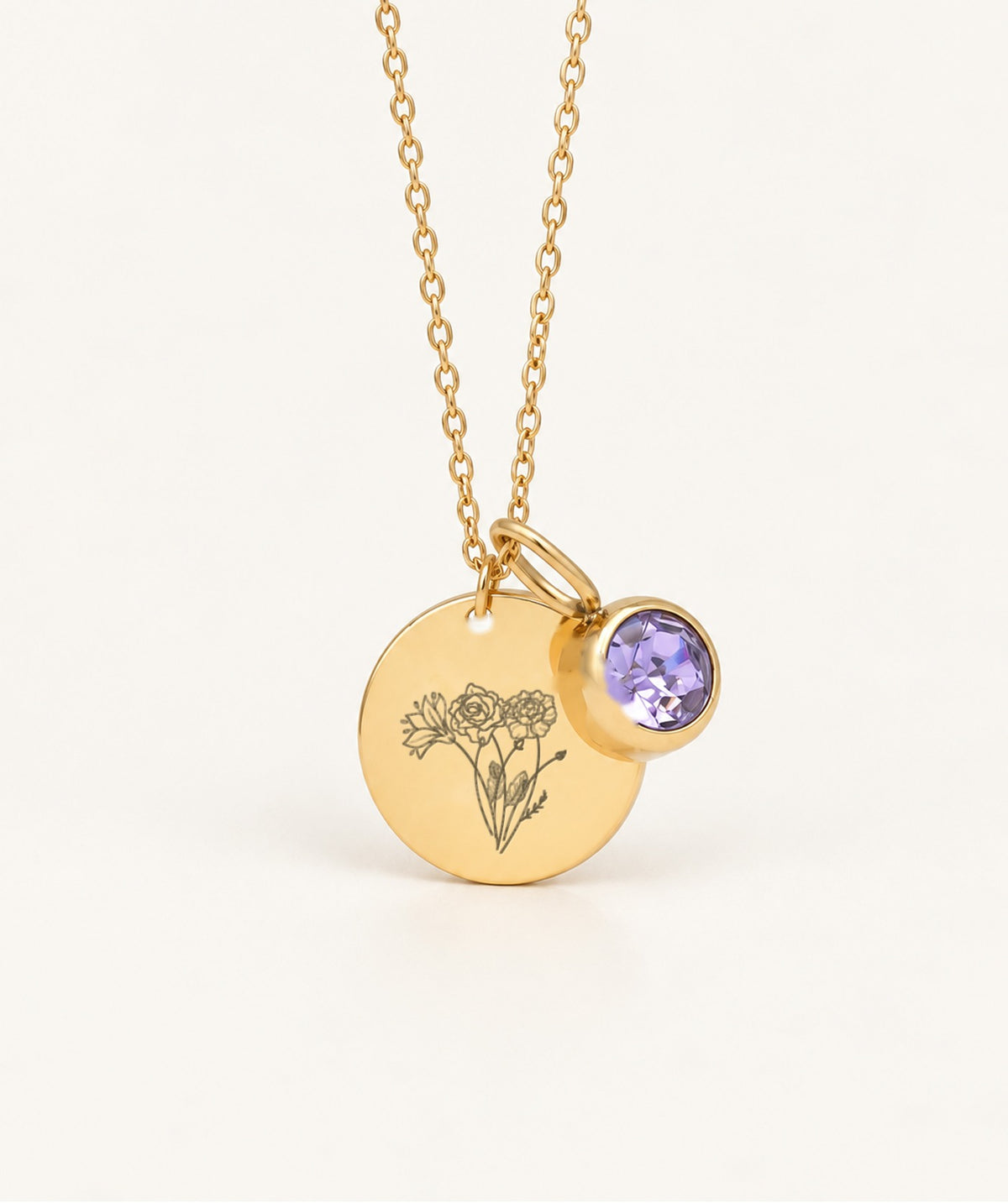 Gold Birth Flower Disc Necklace