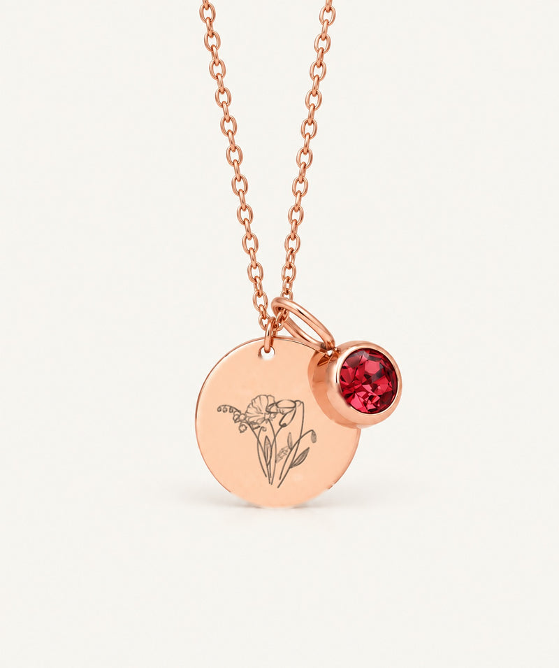 Rose Gold Birth Flower Disc Necklace