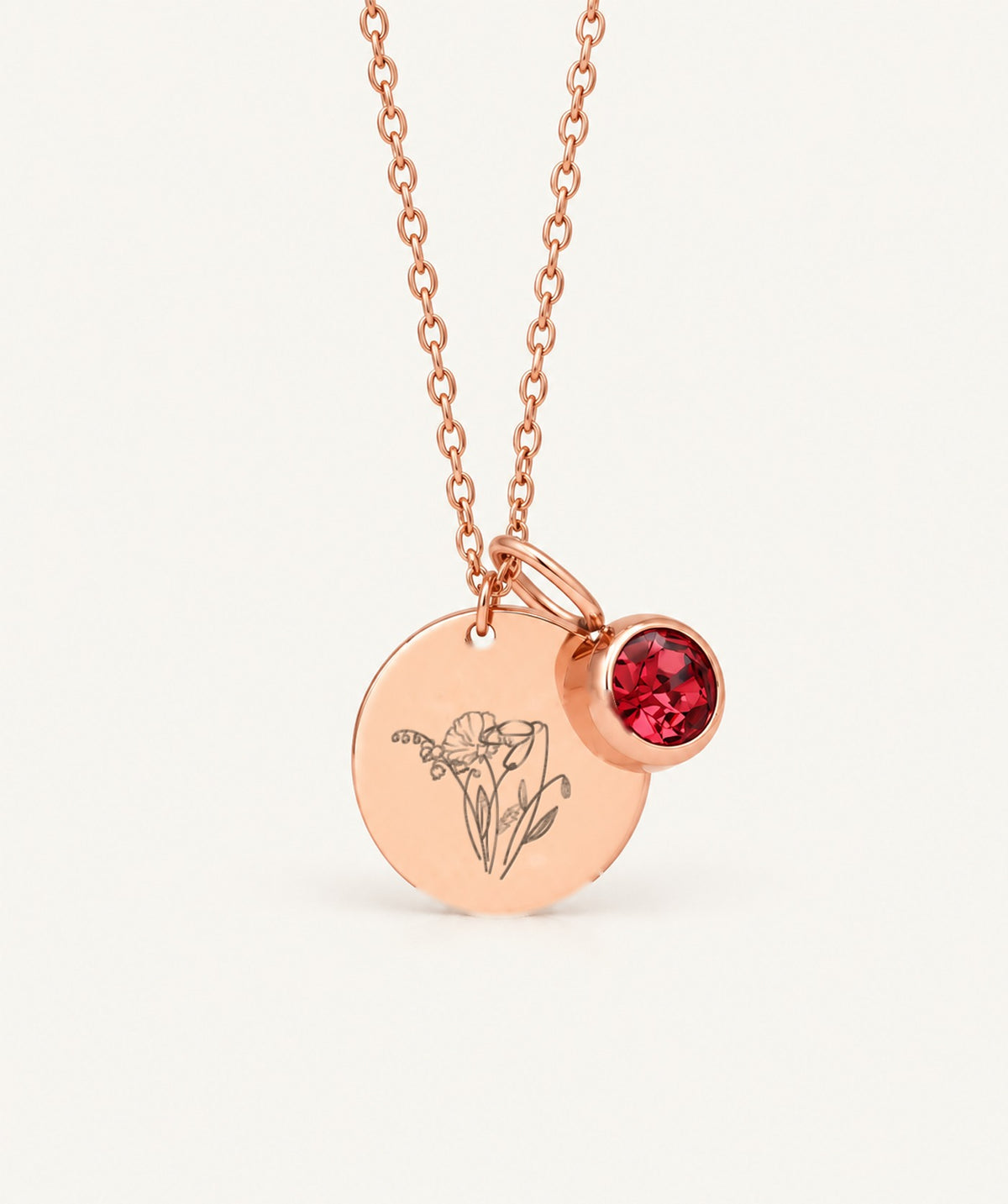 Rose Gold Birth Flower Disc Necklace