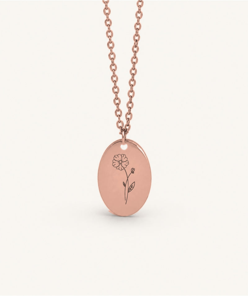 Rose Gold Birth Flower Oval Necklace