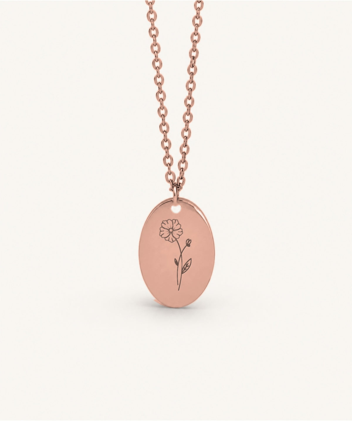 Rose Gold Birth Flower Oval Necklace