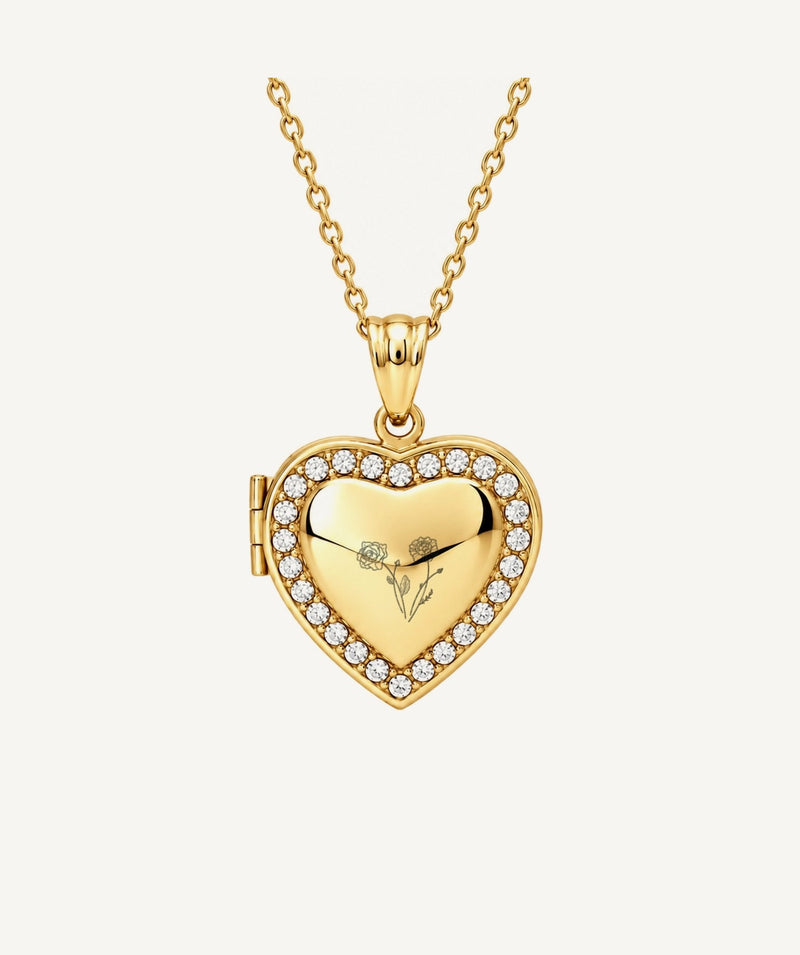 Photo Locket Gold Birth Flower Heart