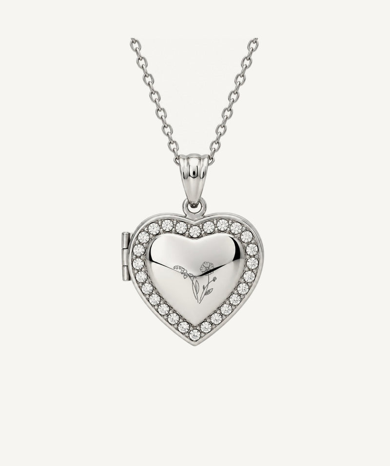 Photo Locket Silver Birth Flower Heart