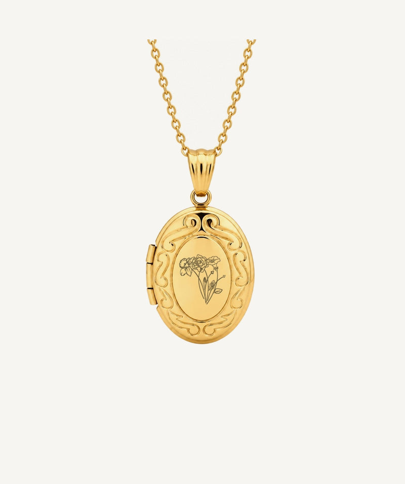 Photo Locket Gold Birth Flower Oval