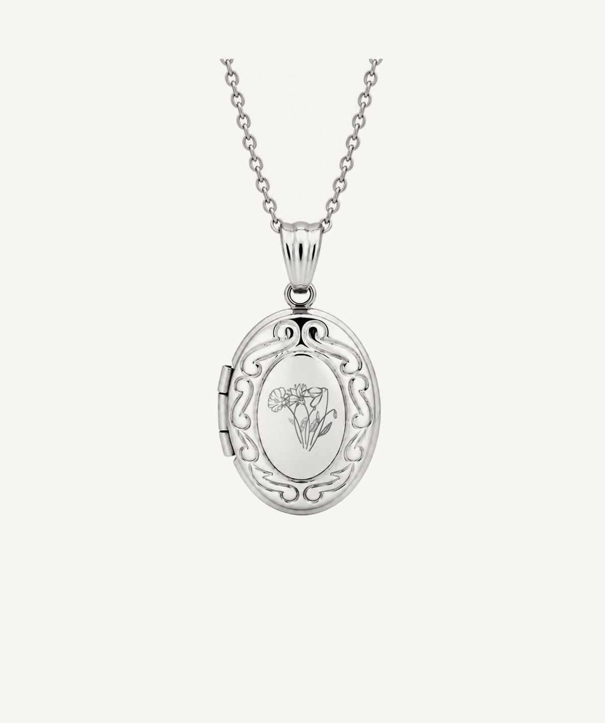 Silver Birth Flower Oval Photo Locket