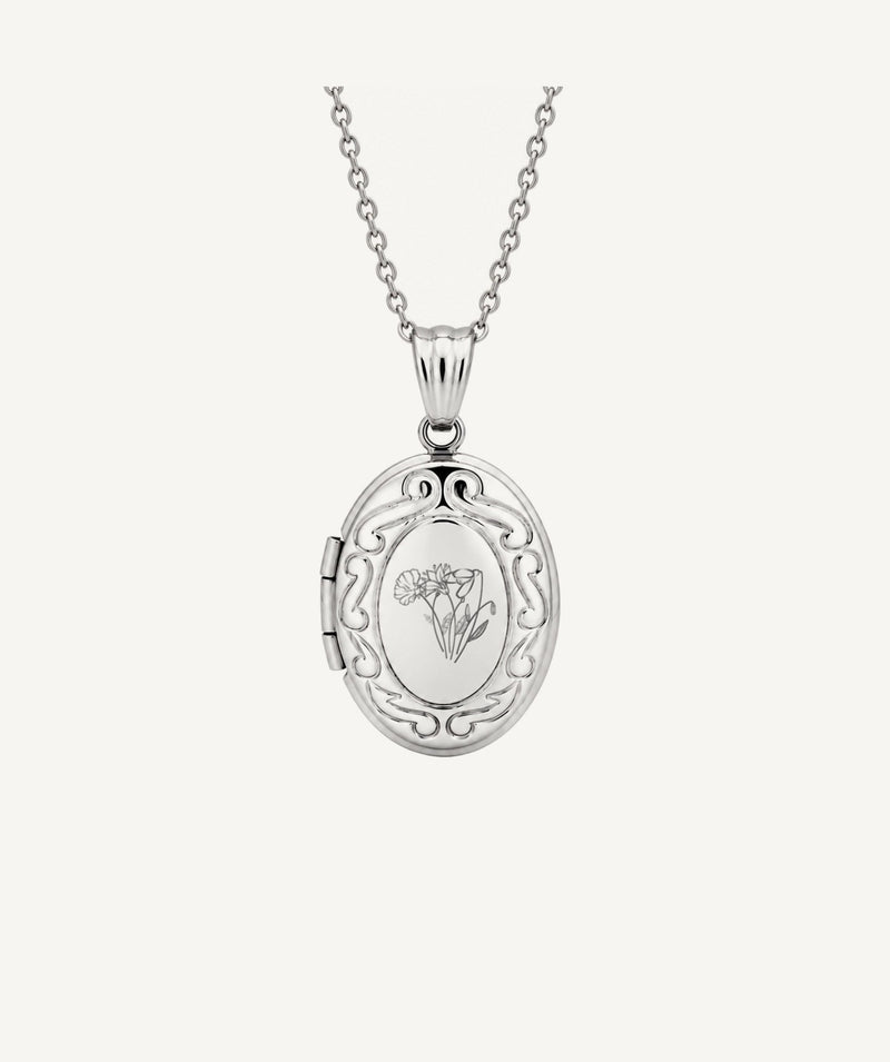 Photo Locket Silver Birth Flower Oval