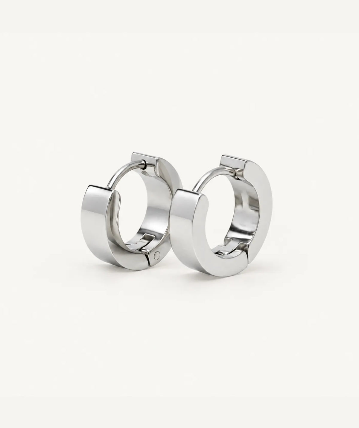 Silver Thick Round Flat Hoop Earrings