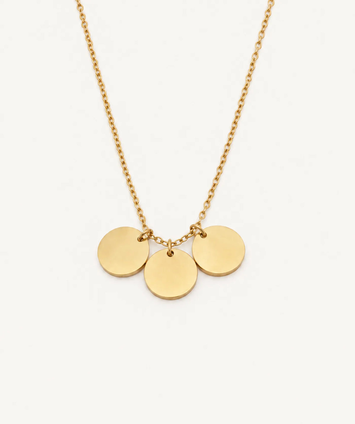 Gold Small 3 Disc Necklace, shown in several sizes