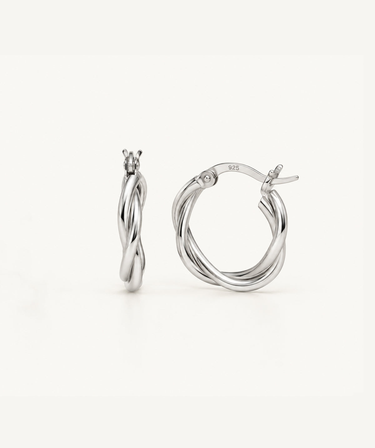 Silver Small Twist Hoop Earrings, 15 mm size