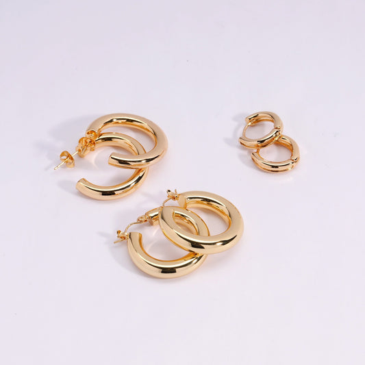 3 Pair Earring Set Dainty Hoops Chunky Earrings Hoop Earrings