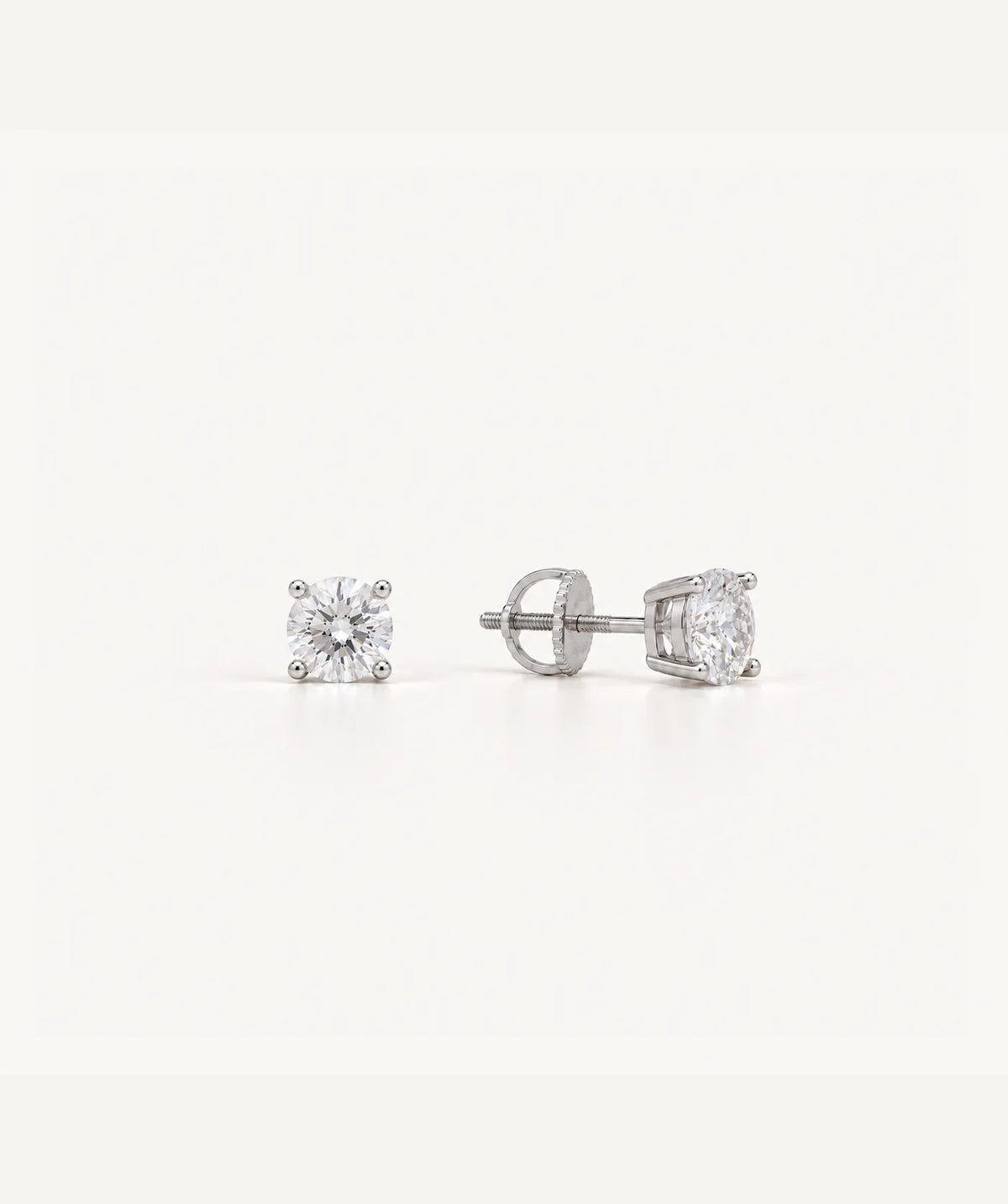 Silver Round Moissanite Stud Earrings, 4 mm size