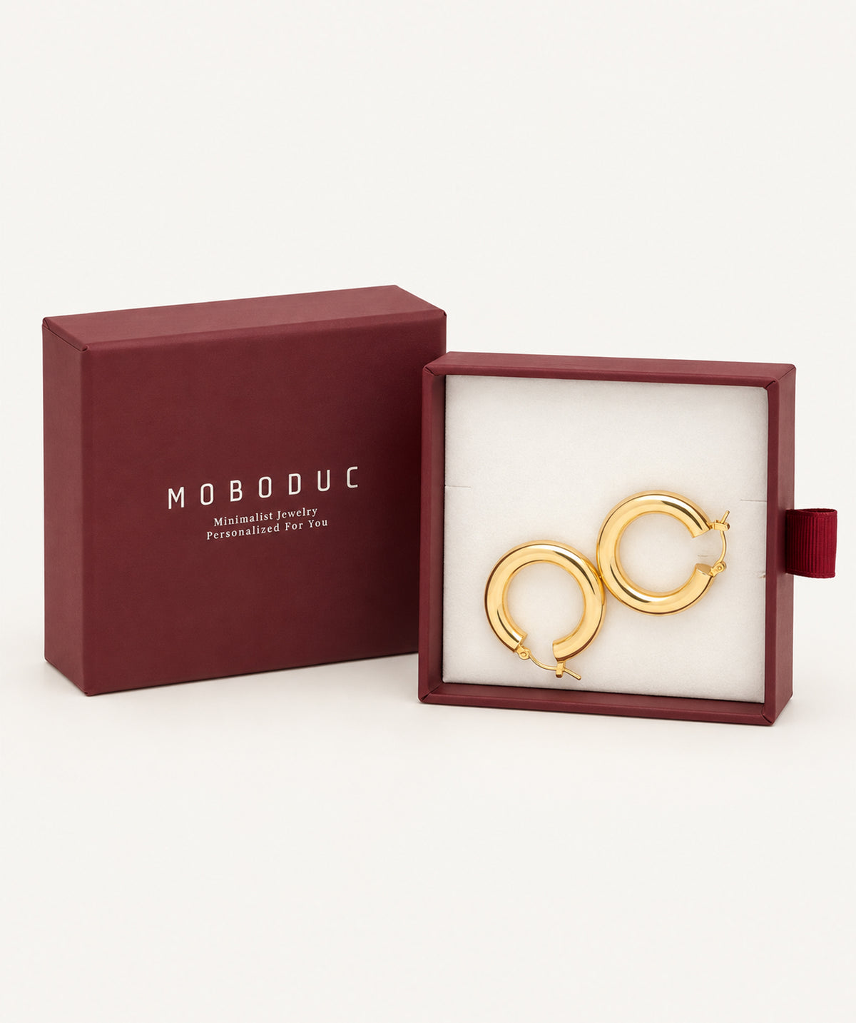 Gold Chunky Circle Hoop Earrings in a Moboduc gift box