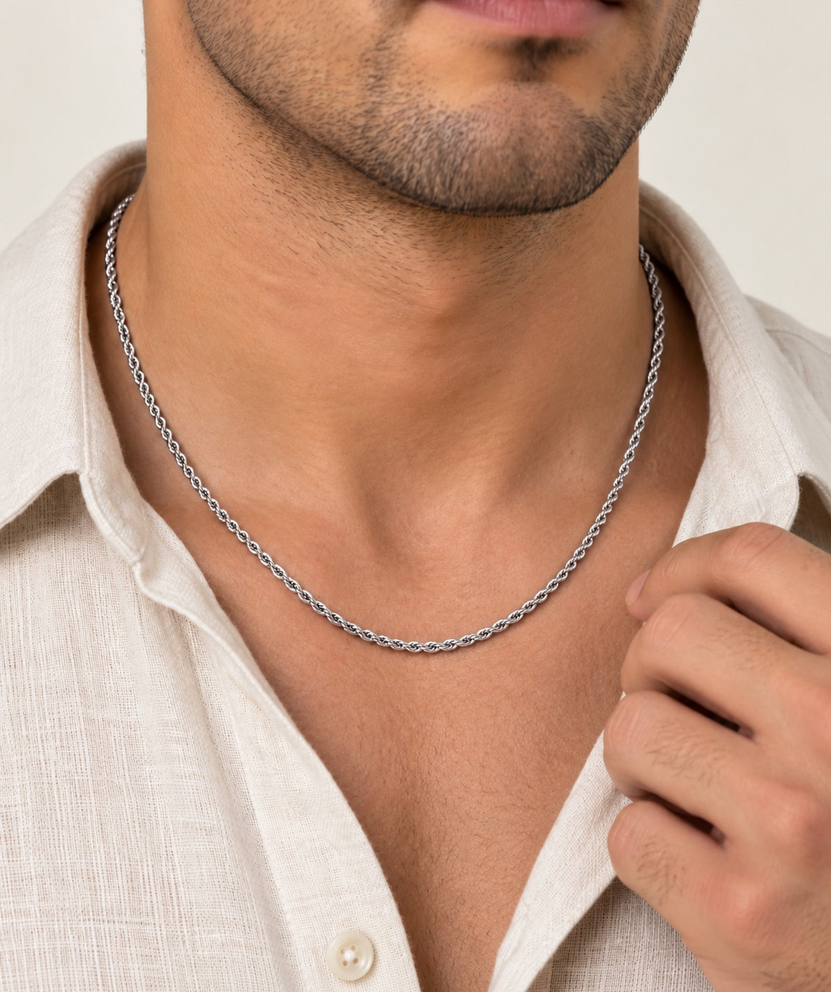 Silver Rope Chain on model