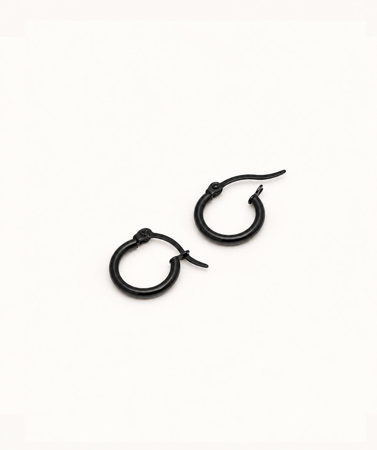 Black Stainless Steel Small Hoop Earrings, shown open