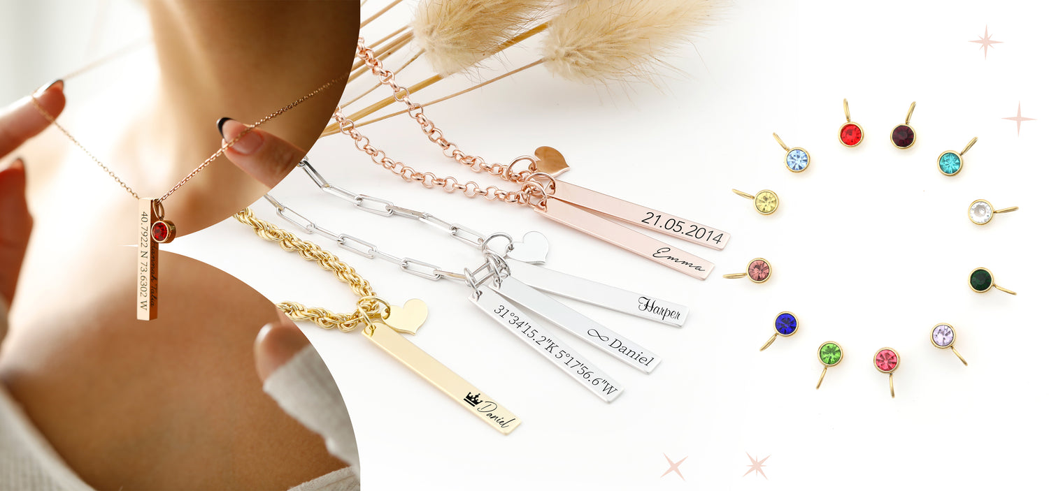 personalized jewelry custom made name necklace birthstone charms