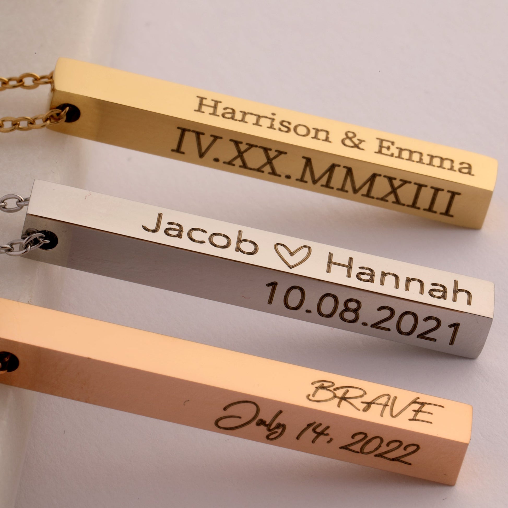 Bar Necklace for Women Vertically Personalized Date, Name Engraved Jewelry Gift - Moboduc Custom Jewelry