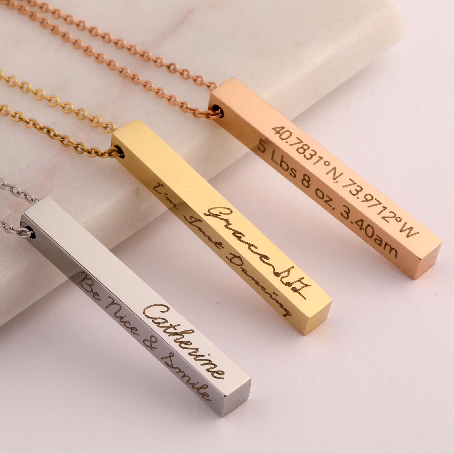 Bar Necklace for Women Vertically Personalized Date, Name Engraved Jewelry Gift - Moboduc Custom Jewelry