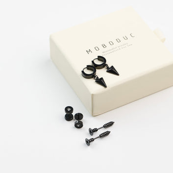 Black Screw Stud & Hoop Earrings 3 PAIR SET Hoops for Men & Women - Moboduc Custom Jewelry