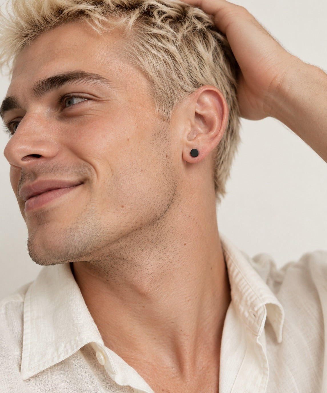 Black Screw Back Stud Earrings on model