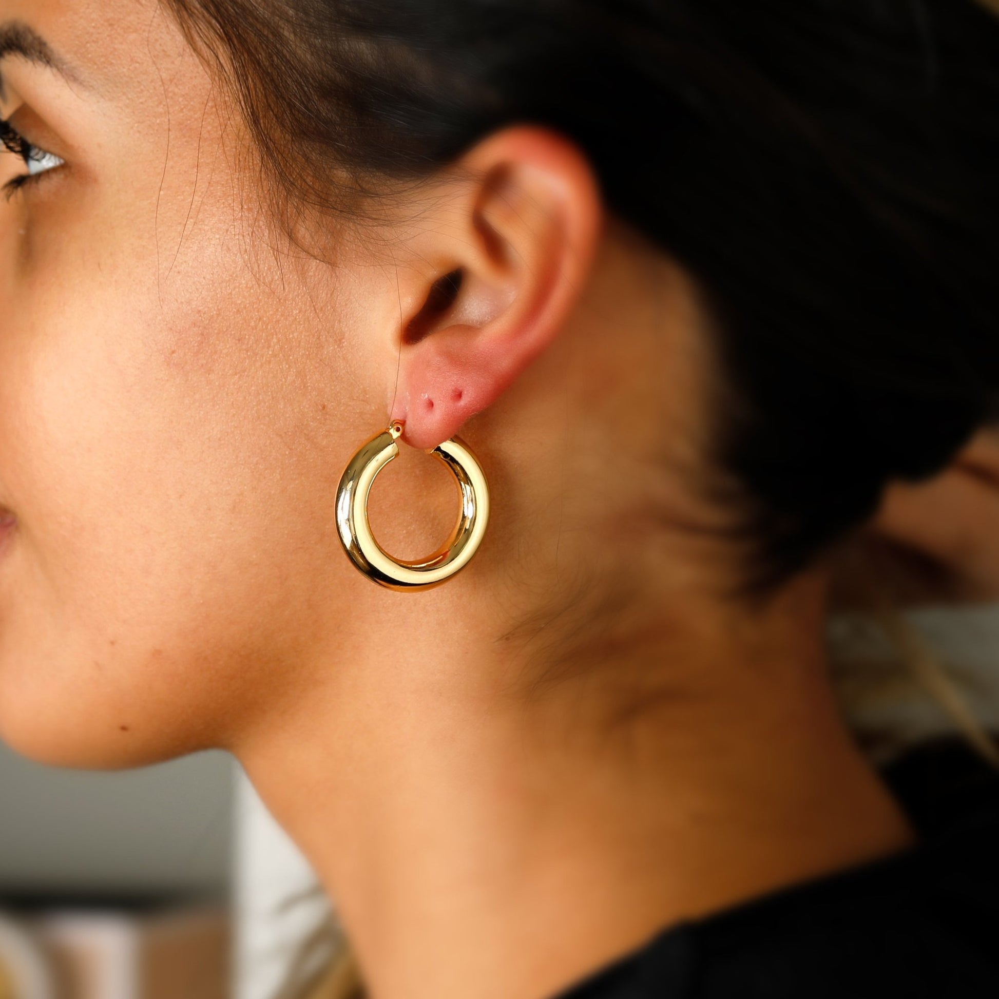 Chunky Gold Hoop Earrings Hypoallergenic - Waterproof Earrings Thick Bold Hoops - Moboduc Custom Jewelry