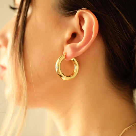 Chunky Gold Hoop Earrings Hypoallergenic - Waterproof Earrings Thick Bold Hoops - Moboduc Custom Jewelry