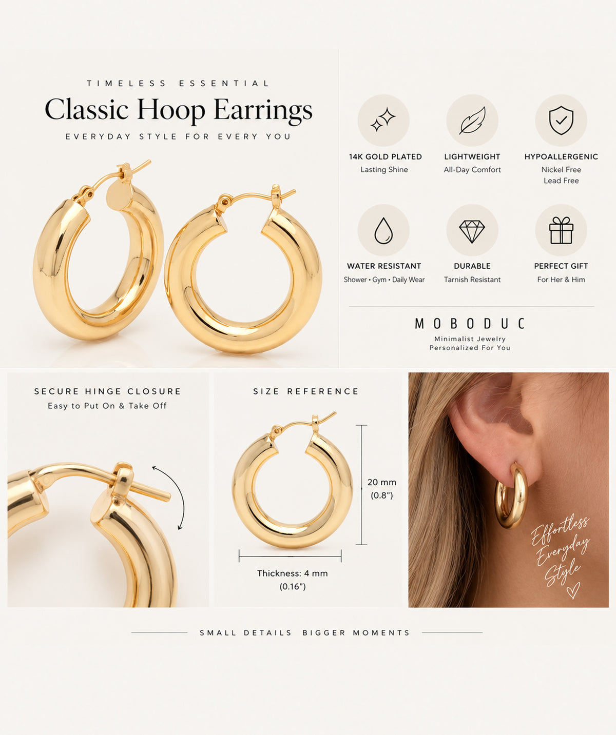 Chunky Circle Hoop Earrings infographic with features and details