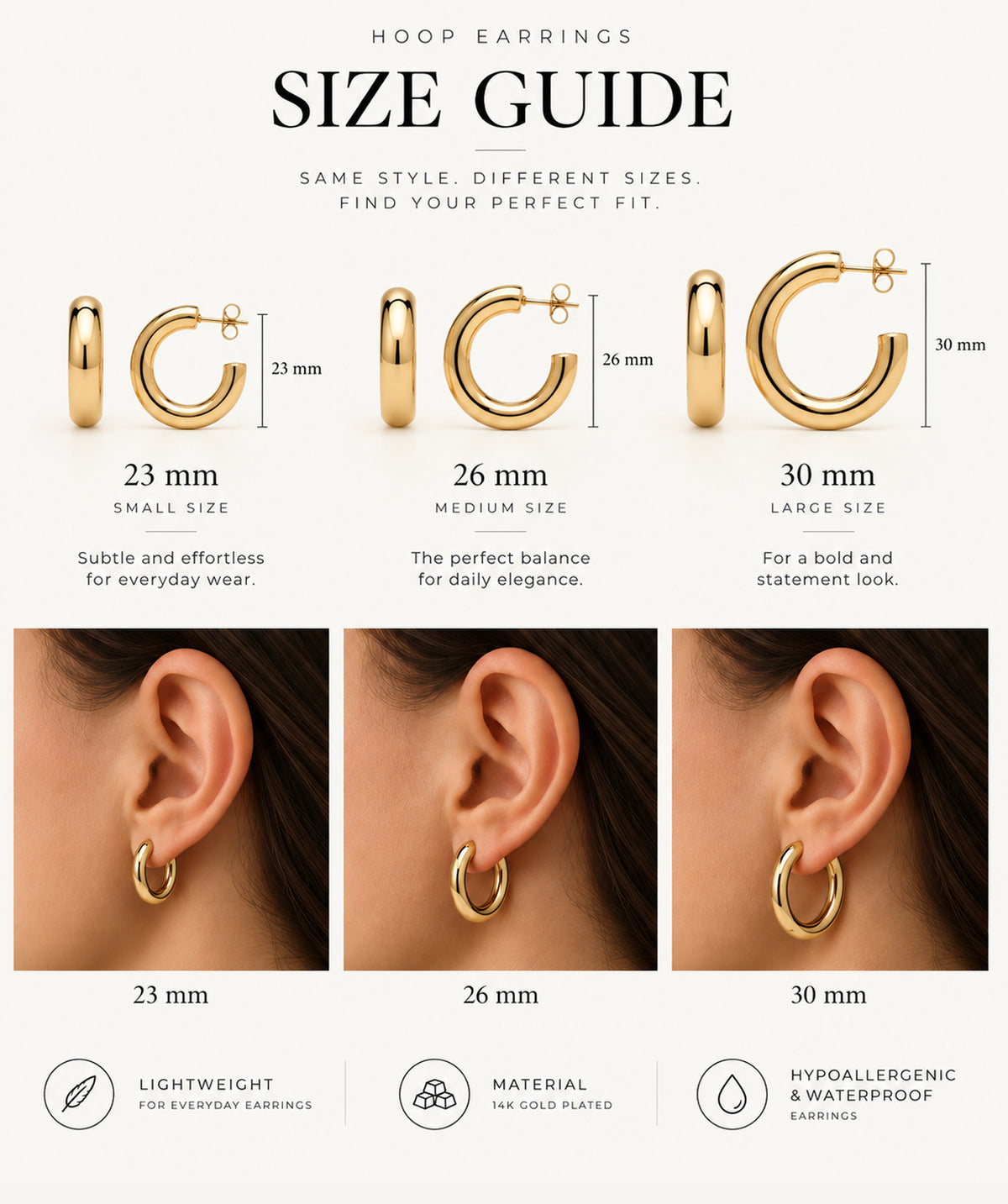 Size guide for the Open Hoop Earrings