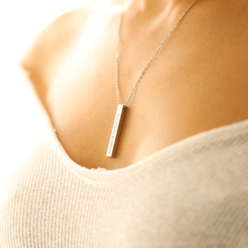 Custom 4 side Bar Necklace Jewelry Personalized Gift for Woman Name Location Engraved - Moboduc Custom Jewelry