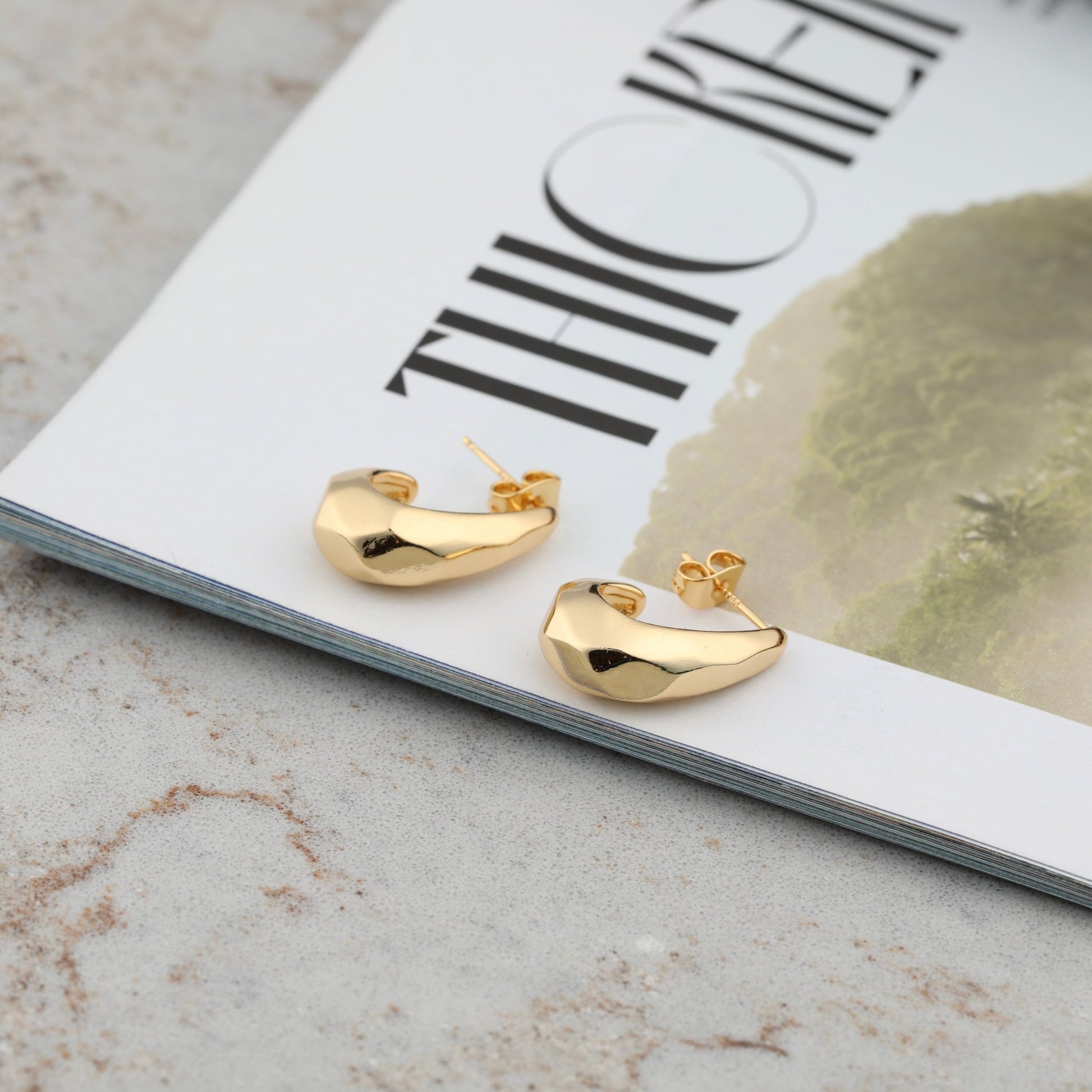 Drop Earrings for Women 14k Gold Plated Chunky Dome Earrings for Wedding Gift - Moboduc Custom Jewelry