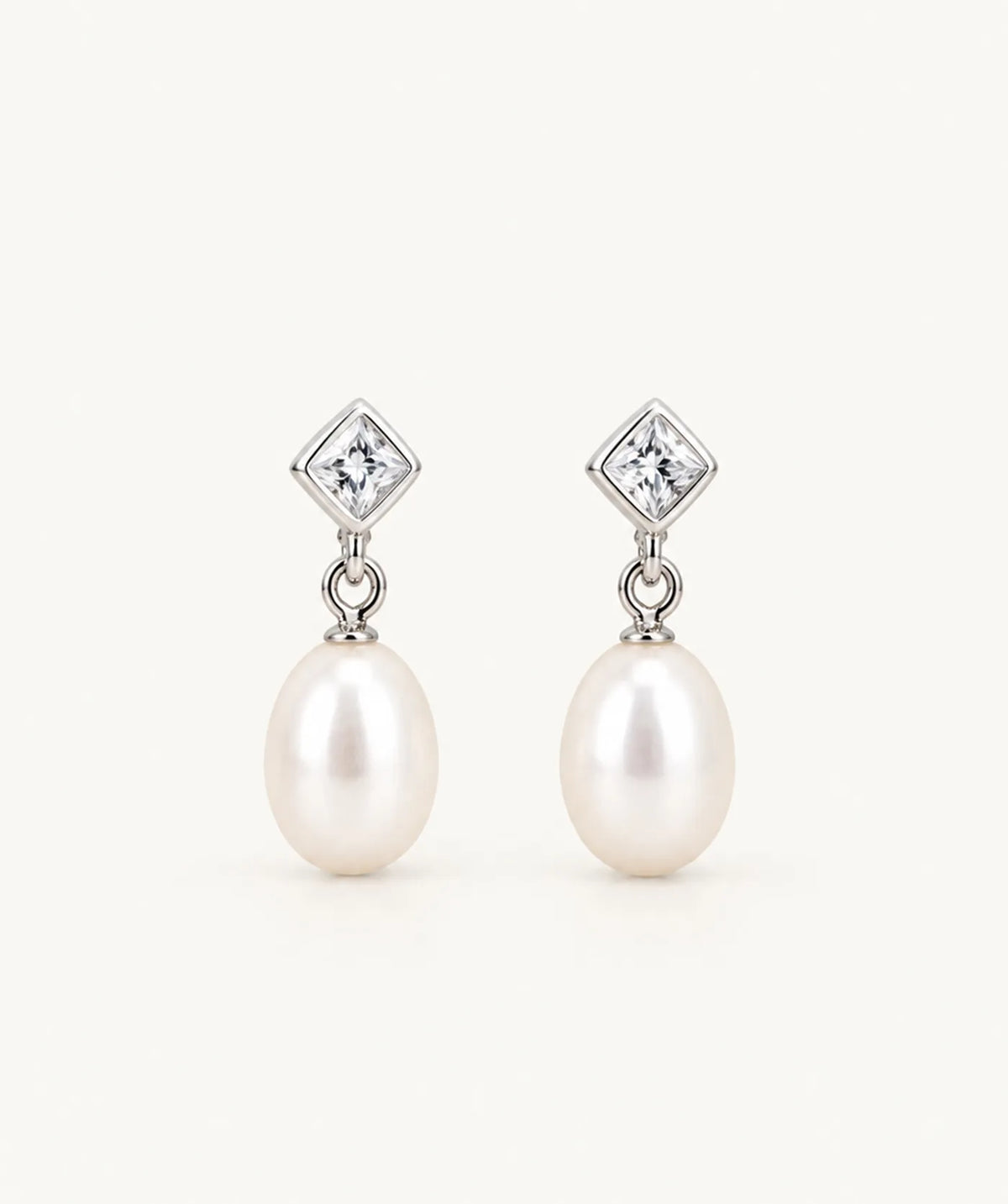 Silver Pearl Drop Stud Earrings