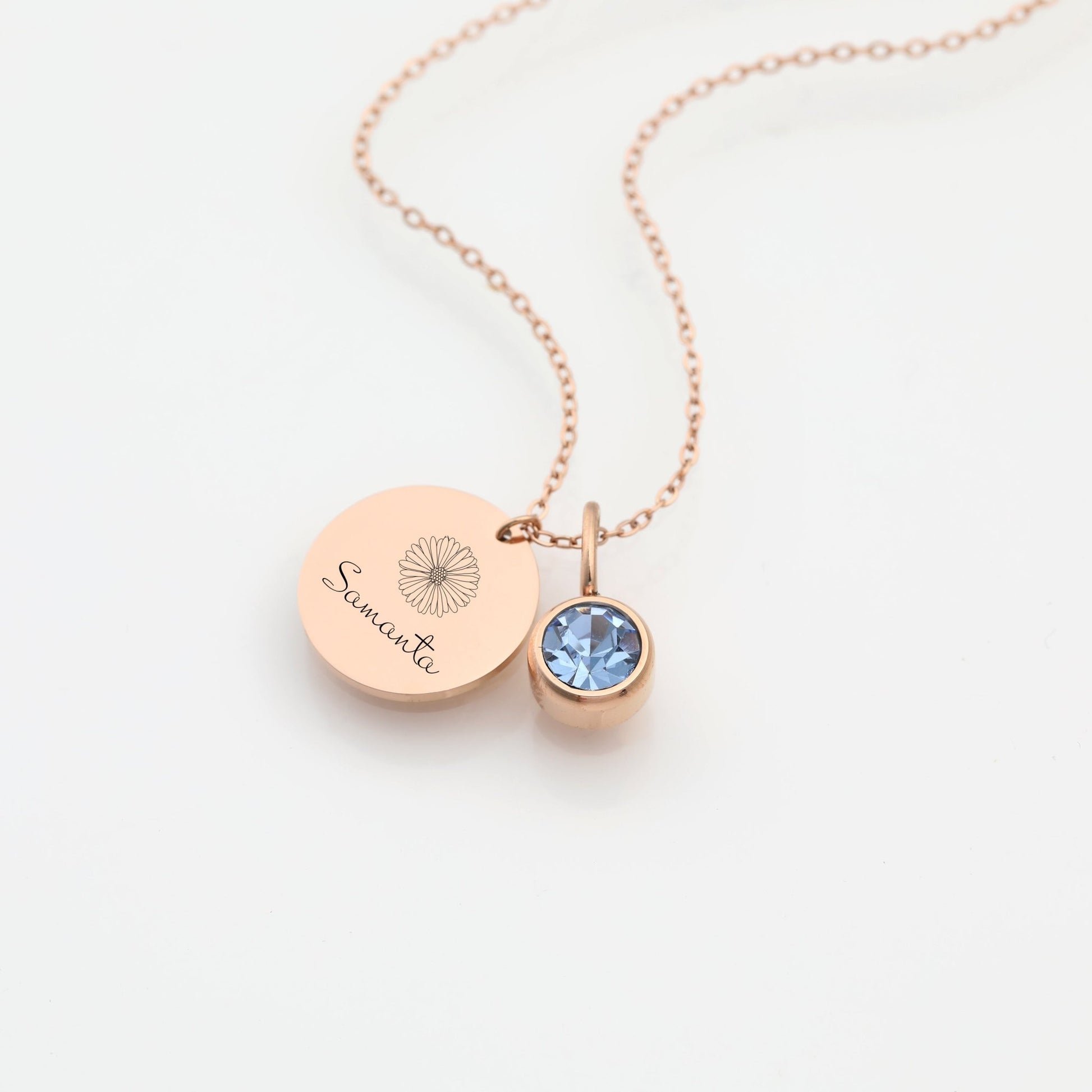Engraved Necklace with Name - Date - Initial Birthstone Charm Necklace - Moboduc Custom Jewelry
