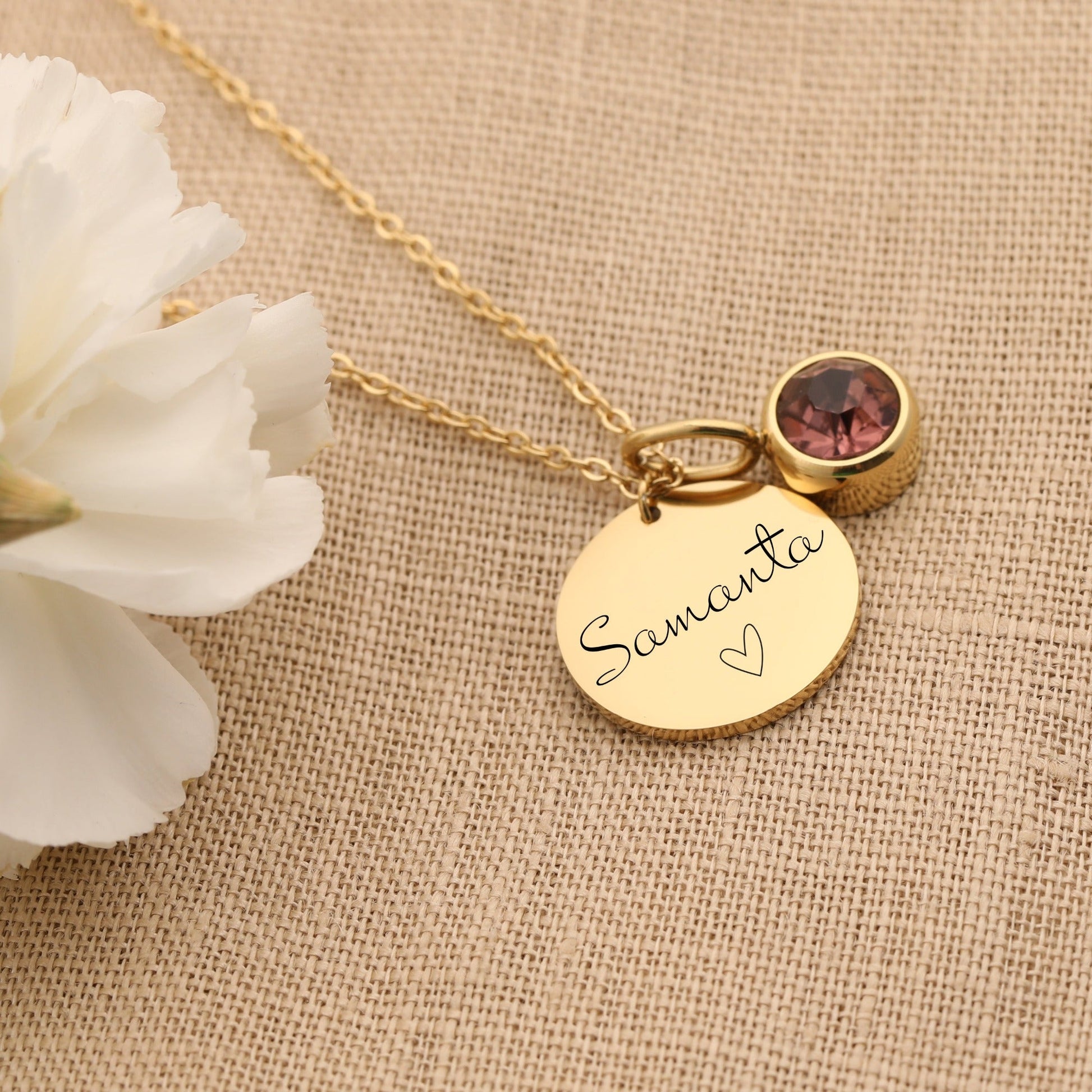 Engraved Necklace with Name - Date - Initial Birthstone Charm Necklace - Moboduc Custom Jewelry