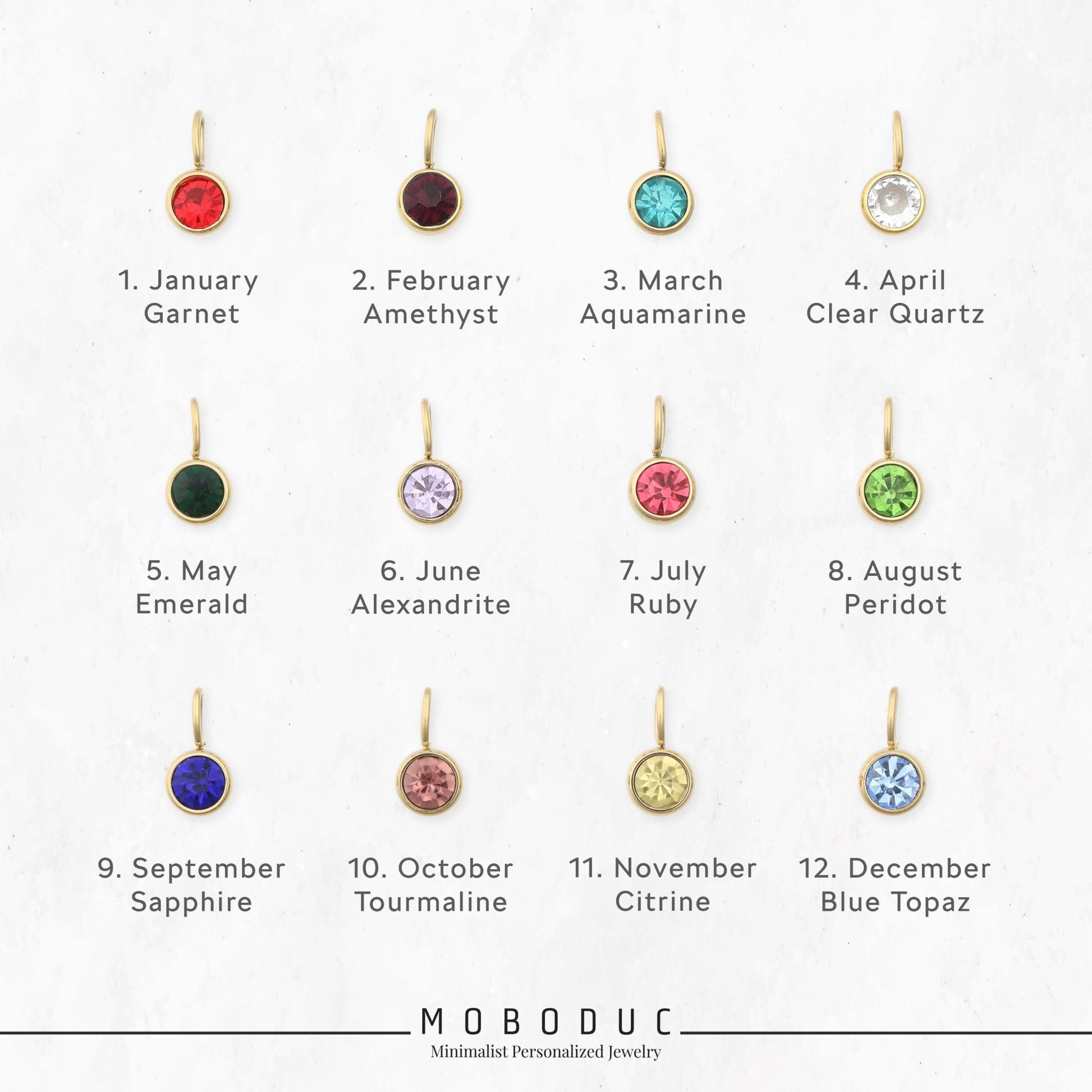 Engraved Necklace with Name - Date - Initial Birthstone Charm Necklace - Moboduc Custom Jewelry