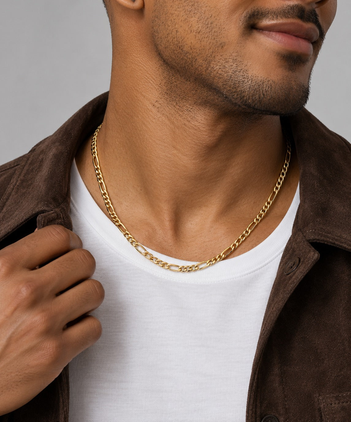 Gold Figaro Chain on model