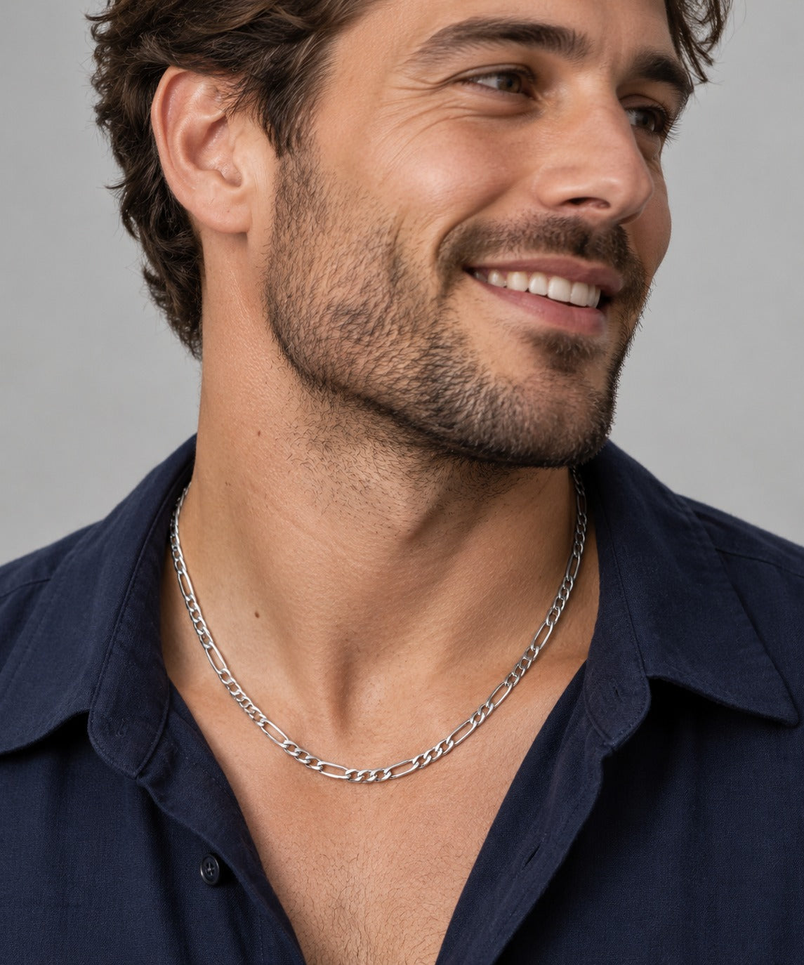 Silver Figaro Chain on model