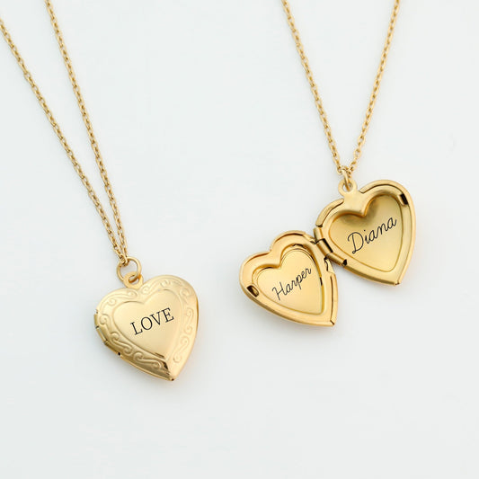Heart Locket Necklace 18k Gold Filled Personalized Necklace Vintage Locket Necklace - Moboduc Custom Jewelry