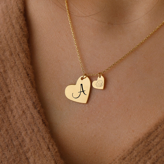 Heart Necklace Personalize Charm Necklaces Gift for Women 14k Gold & Sterling Silver - Moboduc Custom Jewelry