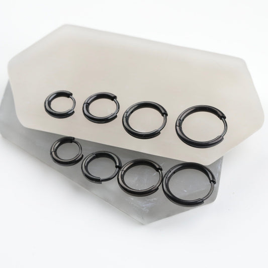 Hipster Black Hoop Earring 6, 8, 10, 12mm Cartilage Piercing 316L Surgical Steel Small Huggie Earring Moboduc Custom Jewelry
