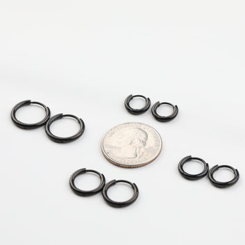 Hipster Black Hoop Earring 6, 8, 10, 12mm Cartilage Piercing 316L Surgical Steel Small Huggie Earring Moboduc Custom Jewelry