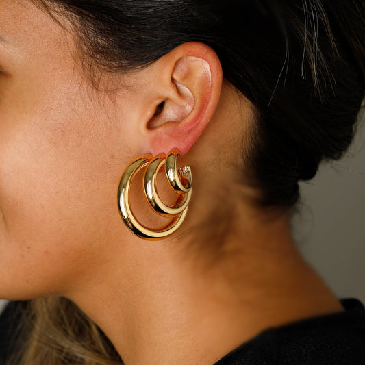 Huggie Hoop Earrings - 14k Gold Plated Open Hoop Earrings Chunky 20mm 30mm Small Earrings Open Hoops Tube Jewelry Gift