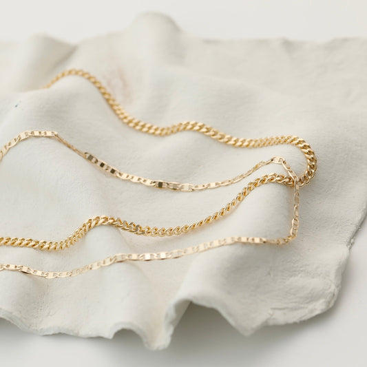 Layered Necklaces Figaro Chain Curb Chain Necklace 14k Gold Plated Lightweight - Moboduc Custom Jewelry