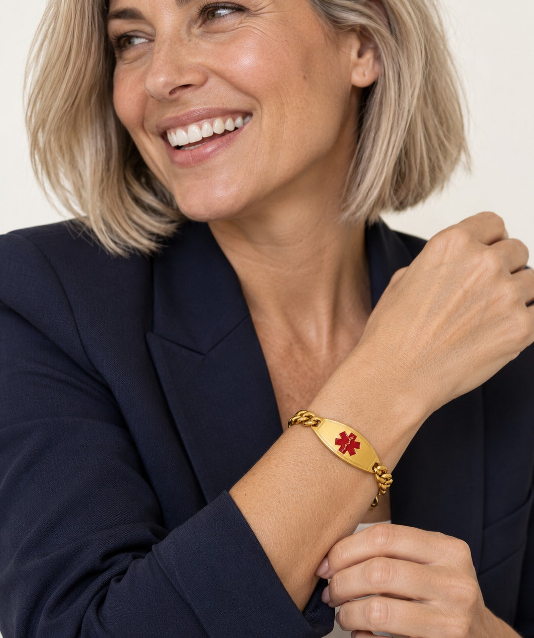Gold Medical ID Bracelet Large on model
