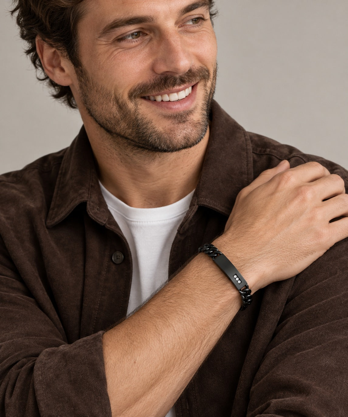 Men's Black Thick Bar Bracelet on model