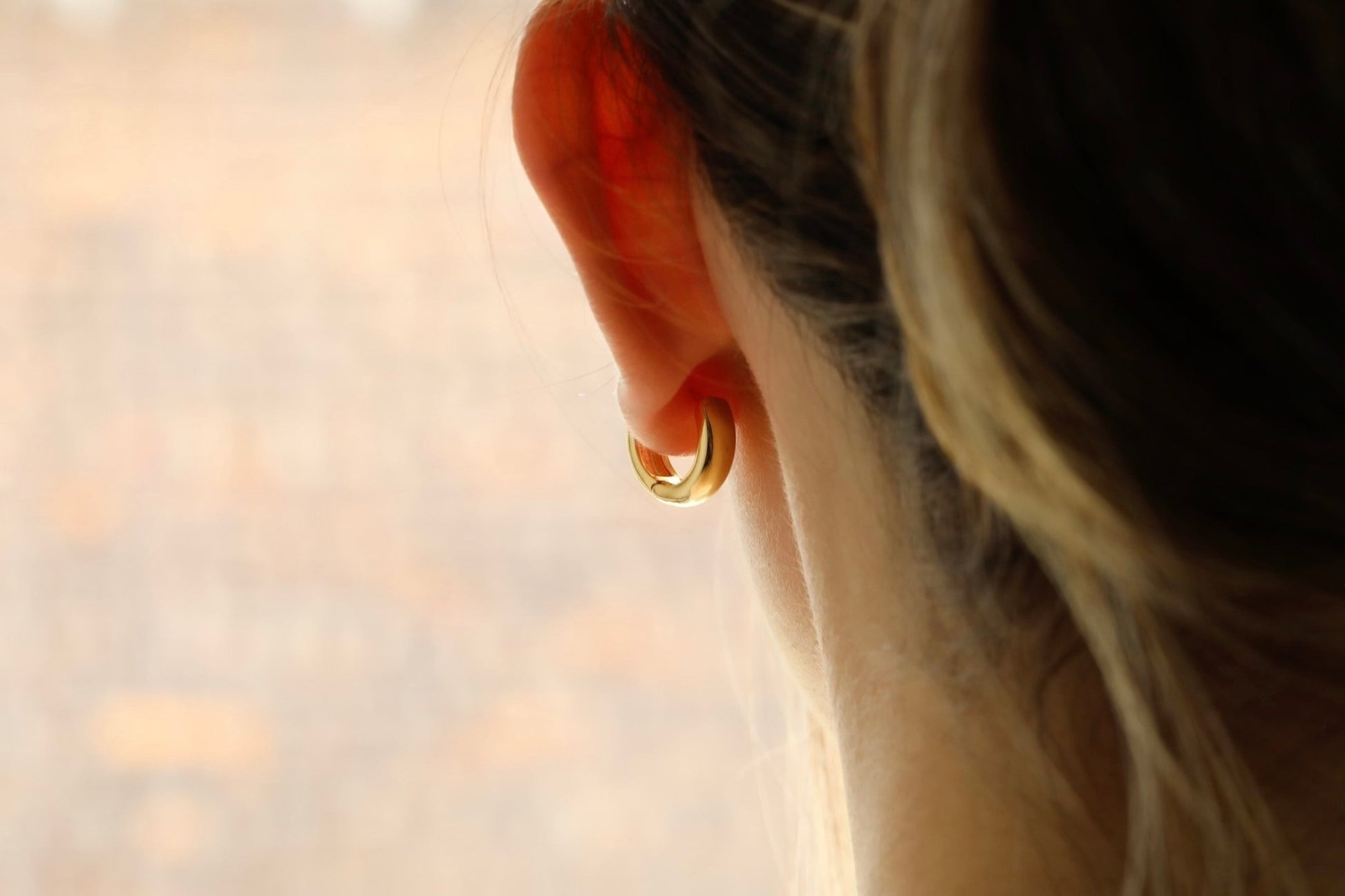 Minimalist Hoop Earrings Small Thick Earrings 14k Gold Plated, Gold Chunky Hoops Bold - Moboduc Custom Jewelry