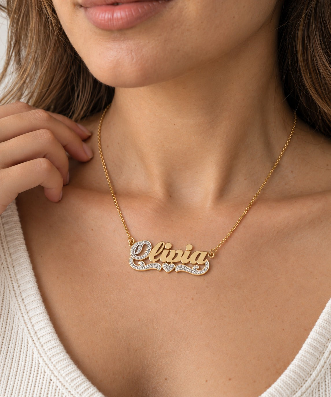 Name Necklace on model
