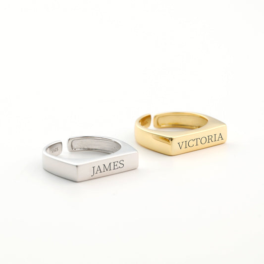 Name Personalized Ring Stackable Customized Date Initial Ring • Adjustable Ring - Moboduc Custom Jewelry