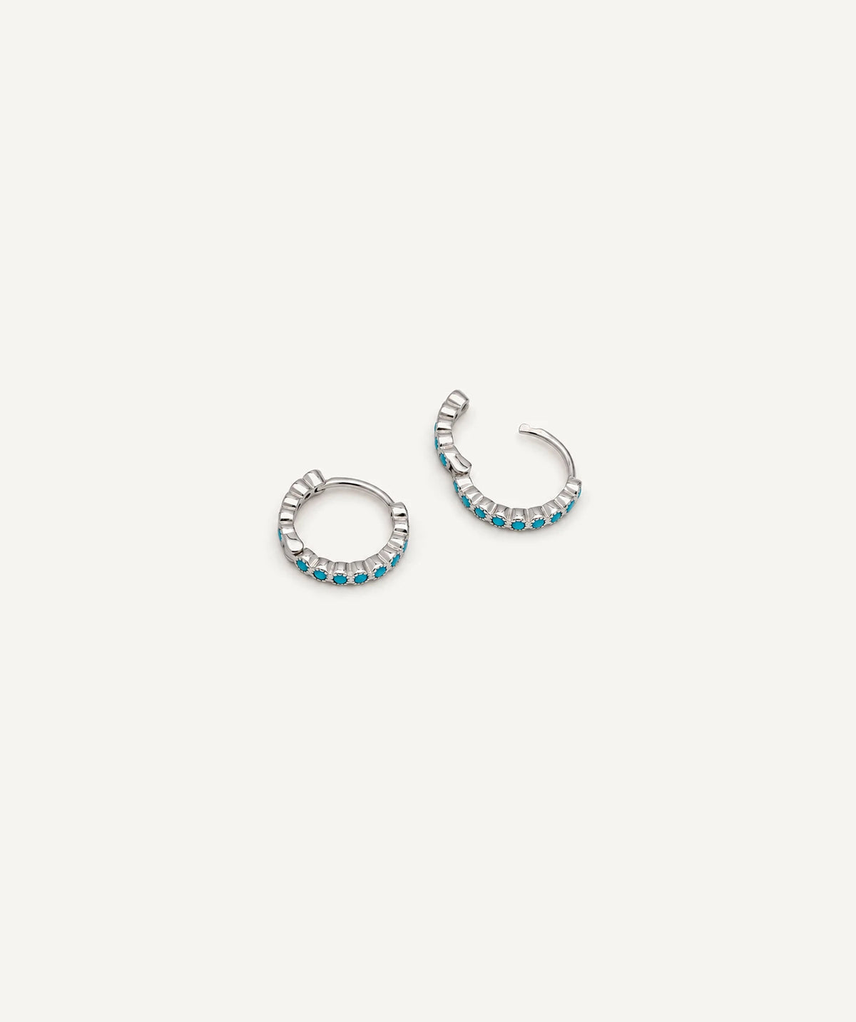 Silver Turquoise Pavé Hoop Earrings, shown open