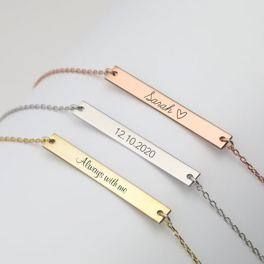 Personalized Bar Necklace Engraved Initials Names Gold Silver Necklace - Moboduc Custom Jewelry
