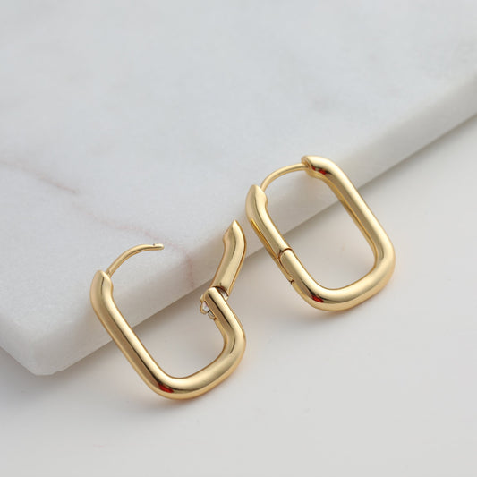 Rectangular Chunky Hoops 14k Thick Gold Earrings Square Chunky Hoops Waterproof Earrings - Moboduc Custom Jewelry